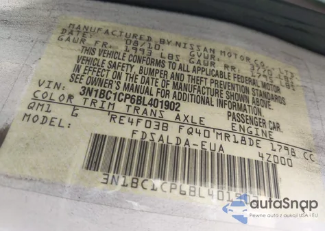 2011 Nissan Versa 1.8S из США, поврежденный, VIN 3N1BC1CP6BL401902